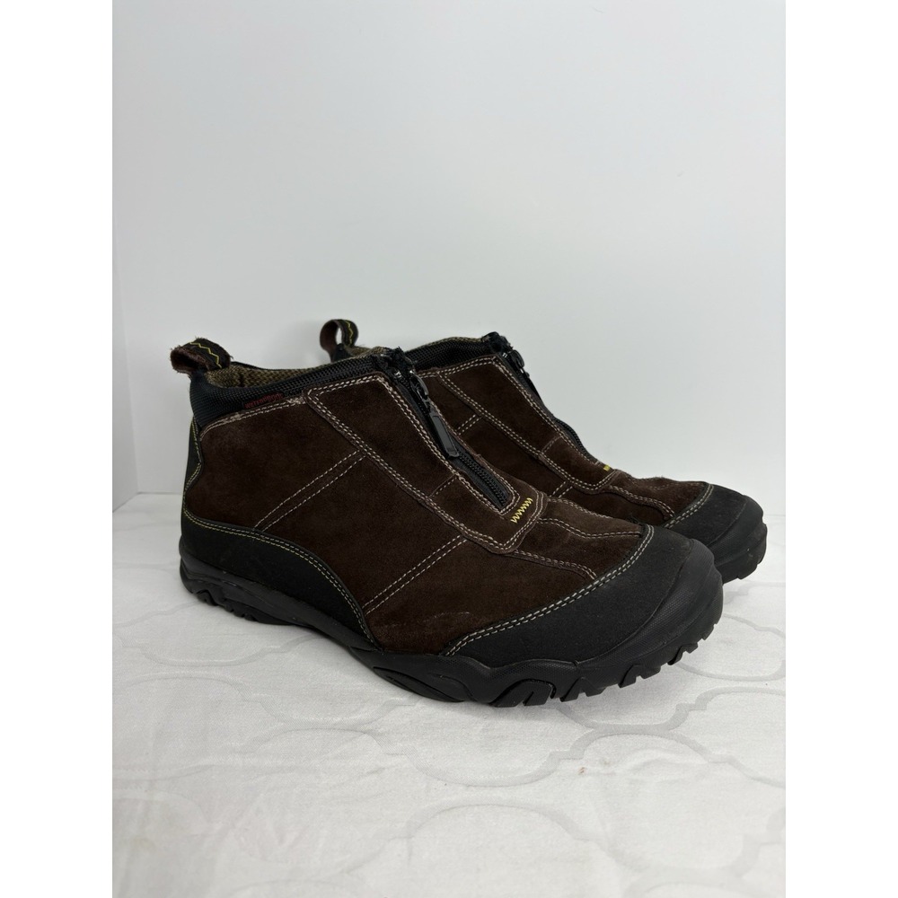 Clarks Brown Suede Waterproof Ankle Boots Men Size 9.5 M Winter Front Zip Nice!